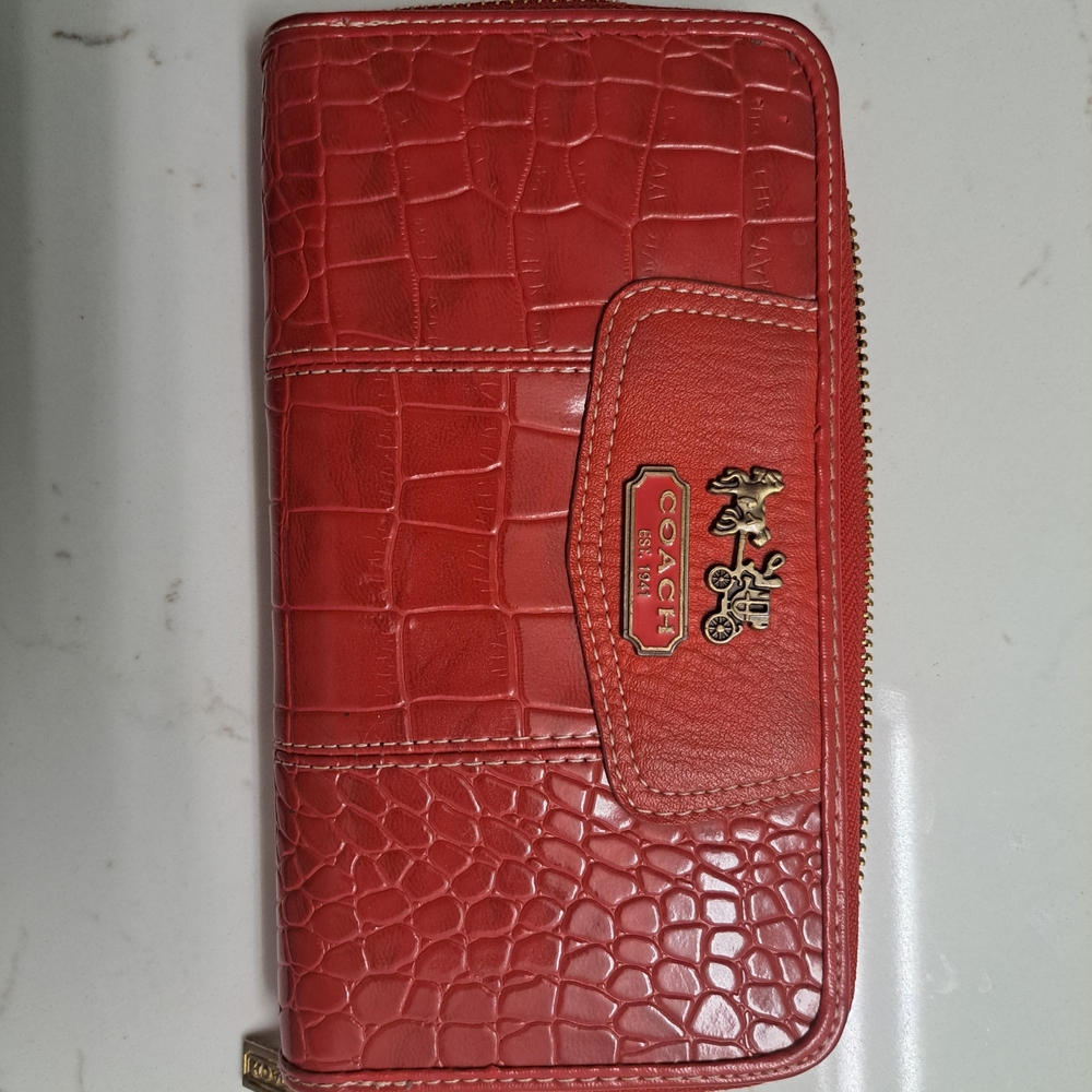 Coach Red Croc Embossed Wallet